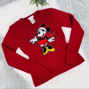 Disney Store Vintage Christmas Minnie Red Knit Pullover Sweater